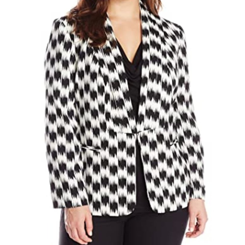 NINE WEST Blazer Suit Jacket Patterned Black White